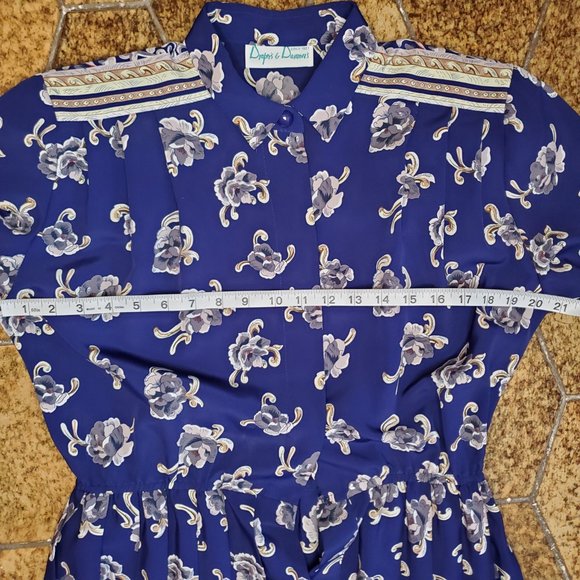 VINTAGE DRAPERS & DAMONS Cottage Core Blue FLORAL Pleated DRESS Long Sleeve SZ M - Picture 13 of 16